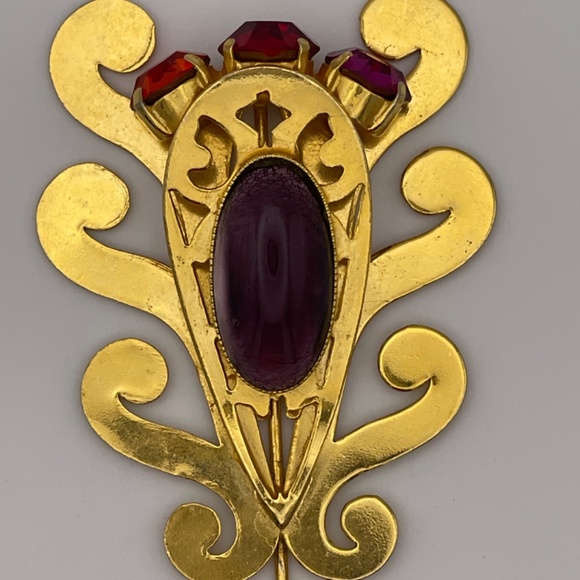 Stick Hat Pin Ornate Gold Tone Jewel Tone Rhinestones 5.5" - Picture 8 of 11